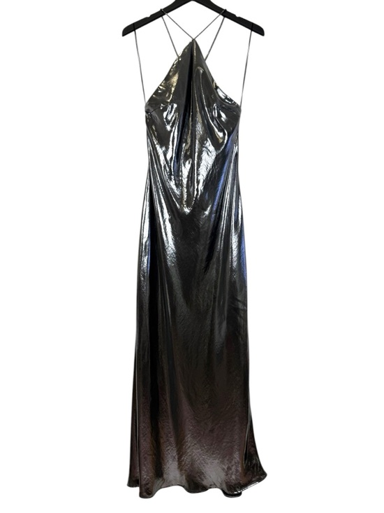 Zara Size M Silver Metallic Halter Neck Maxi Slip Dress Liquid Metal Look - Picture 2 of 9
